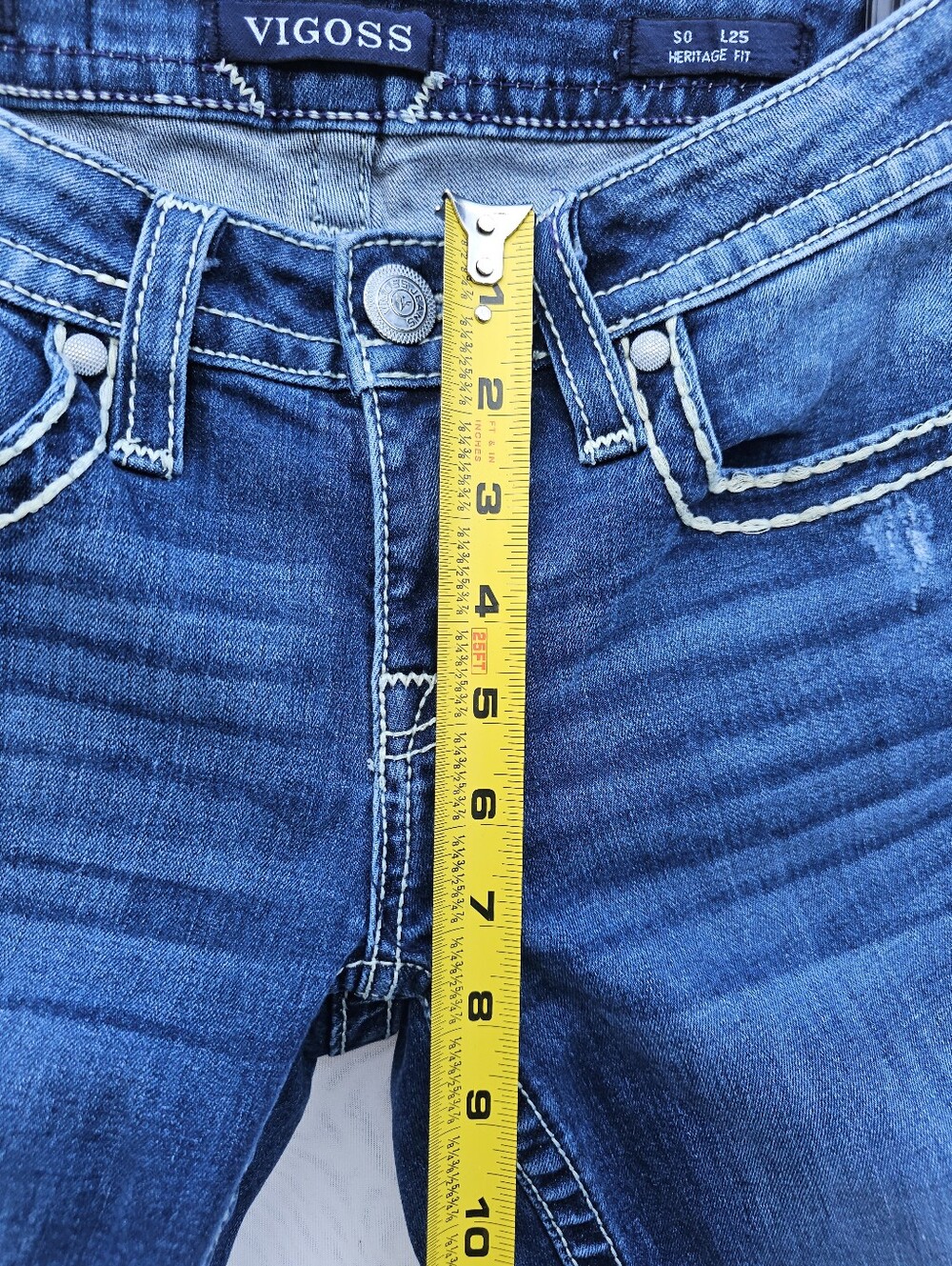 Vigoss Heritage Fit Capri Jeans Size 0 (25" Waist) Dark Wash Thick Stitching - Picture 11 of 15